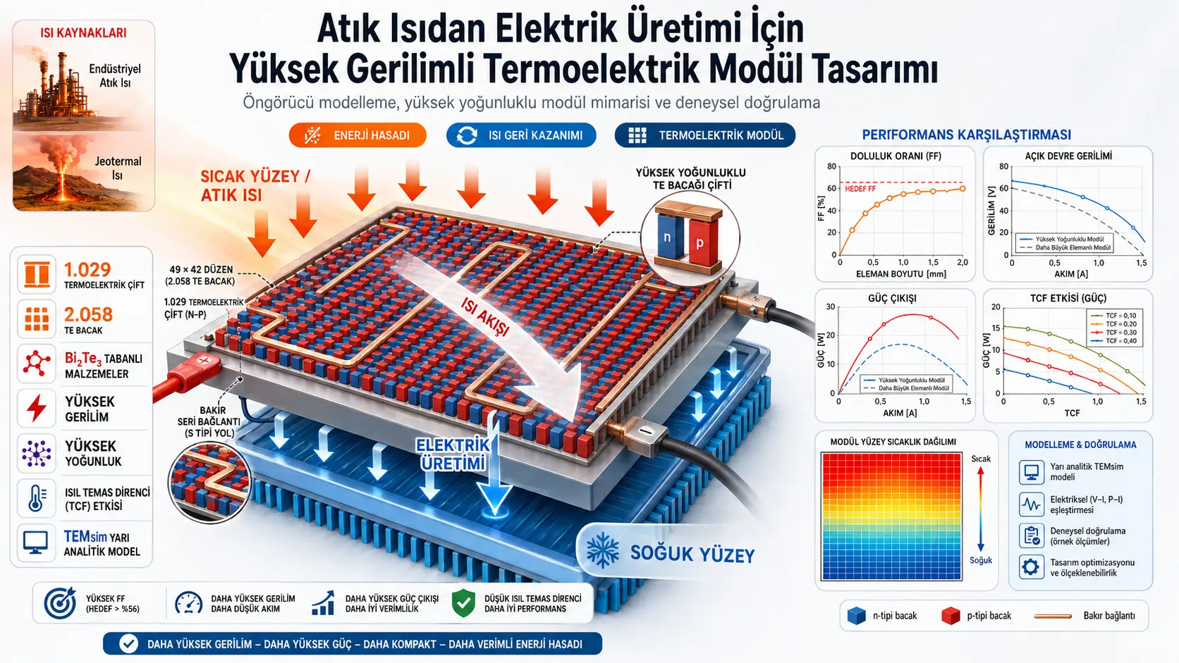 1.029 Çiftli Yüksek Gerilim Termoelektrik Modülü: Atık Isıdan Elektrik Üretimi İçin Öngörücü Tasarım ve Deneysel Doğrulama
