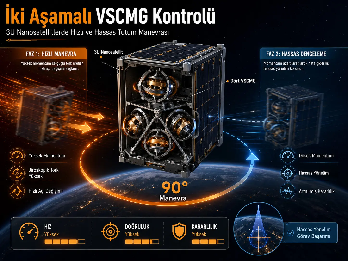 3U nanosatellit attitude manevrlari uchun ikki bosqichli o‘zgaruvchan tezlikli Control Moment Gyroscope boshqaruv strategiyasi