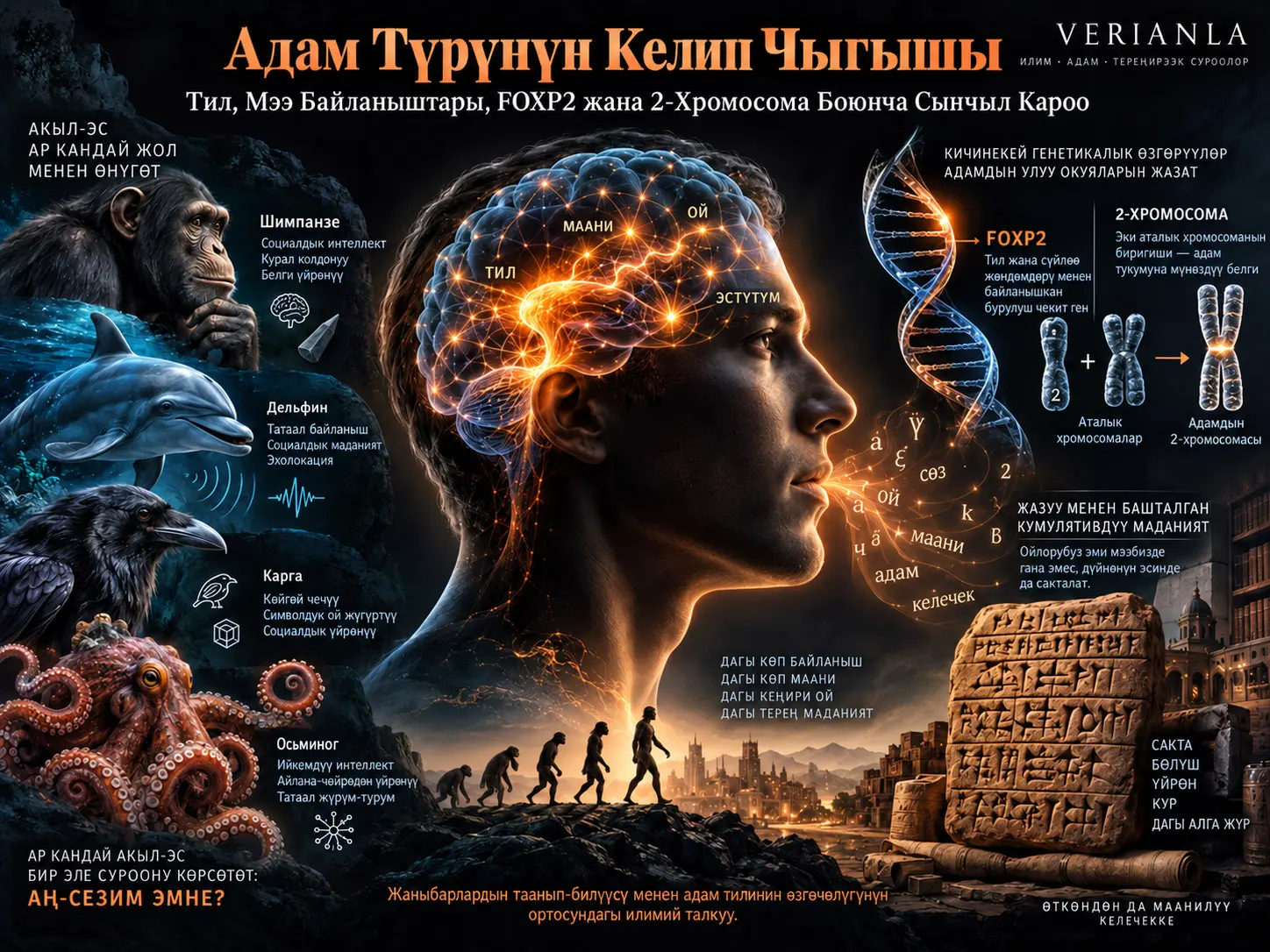 Адам Тилинин Эволюциялык Өзгөчөлүгү: Жаныбарлардын Таанып-Билүүсү, Мээ Байланыштары, FOXP2 жана 2-Хромосома Боюнча Сынчыл Кароо