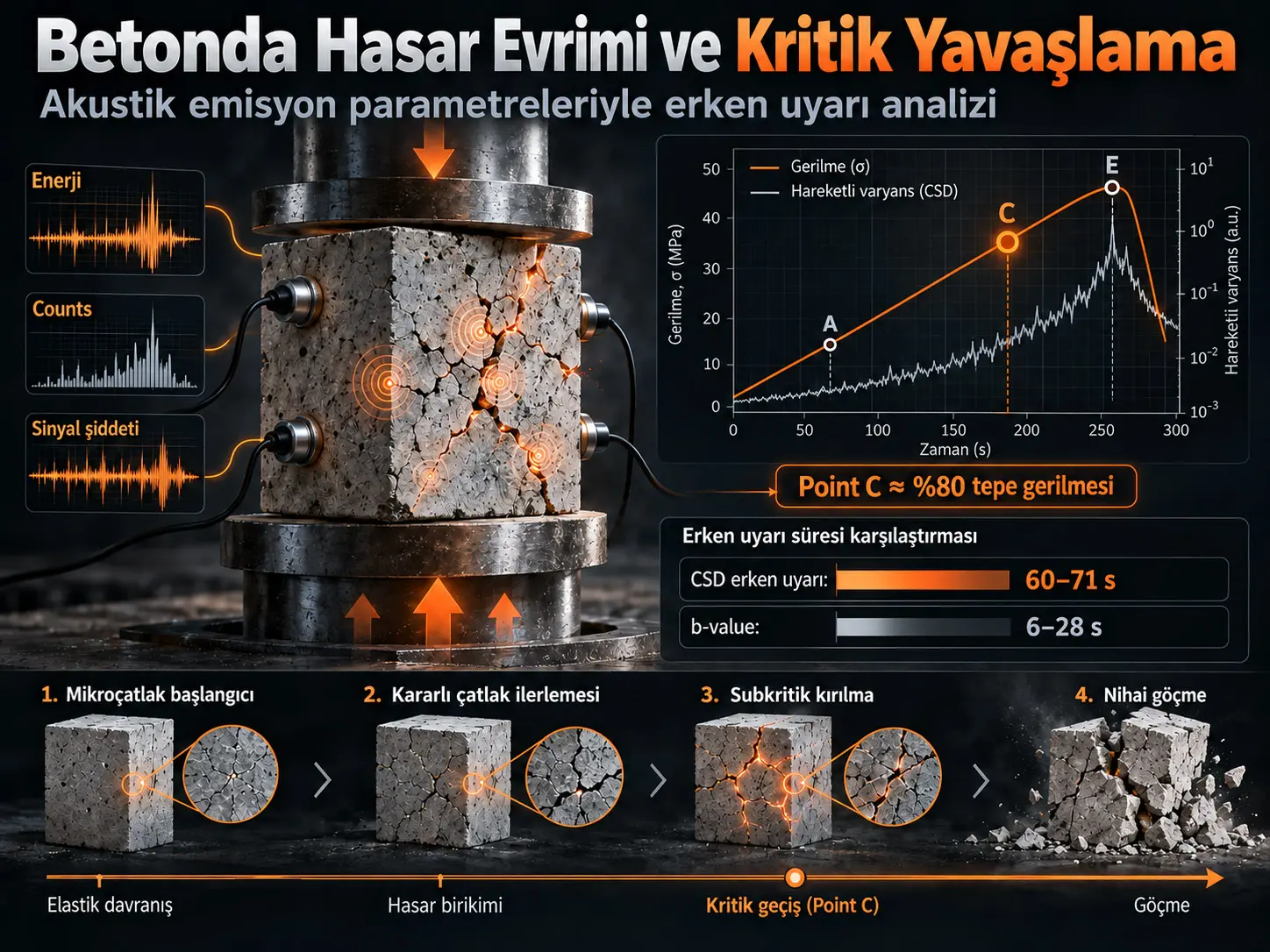 Akustik Emisyon Parametrelerinin Kritik Yavaşlama Özelliğine Dayalı Beton Hasar Evrimi Analizi