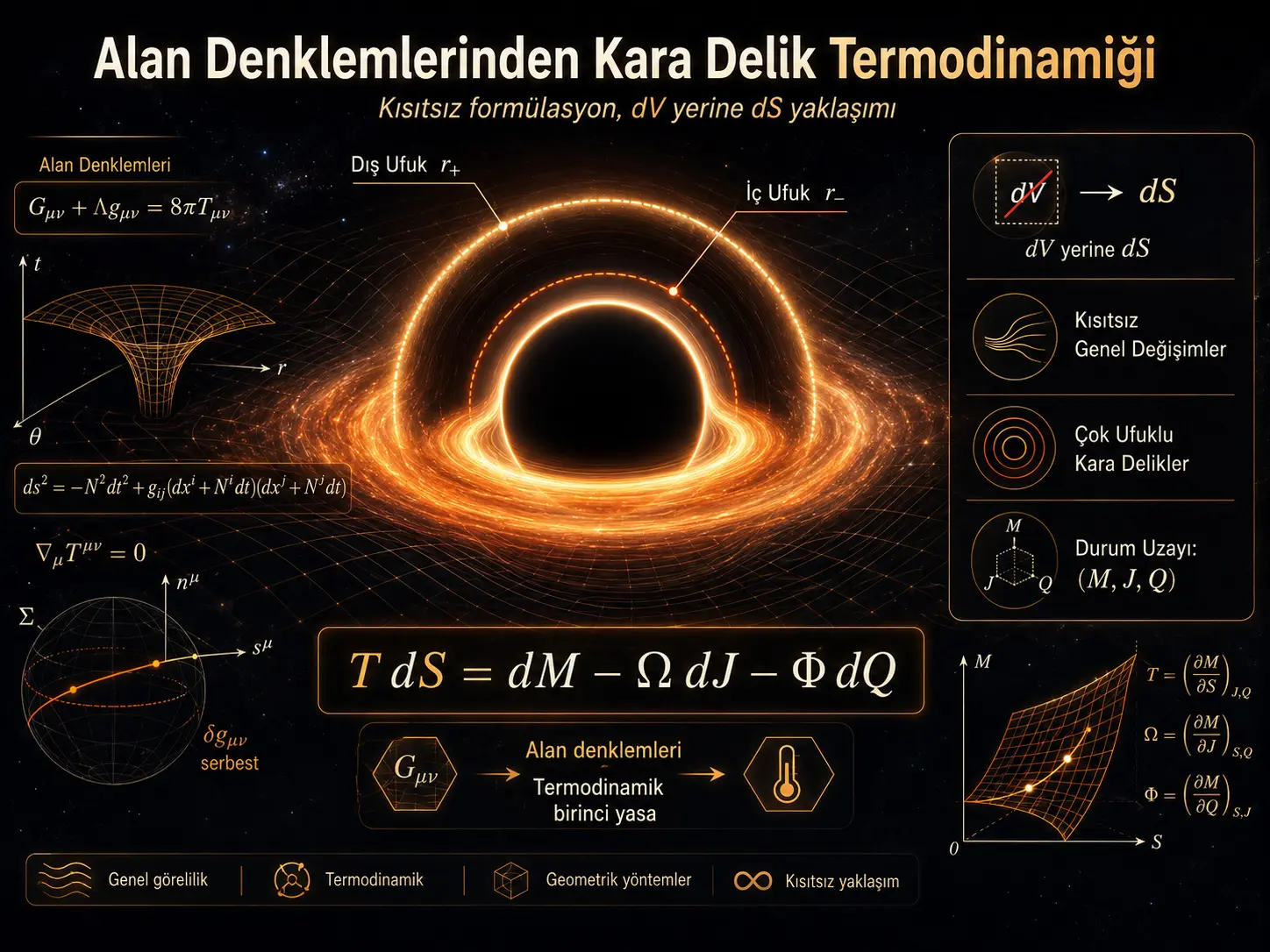 Maydon tenglamalaridan qora tuynuk termodinamikasi uchun cheklovsiz formulatsiya