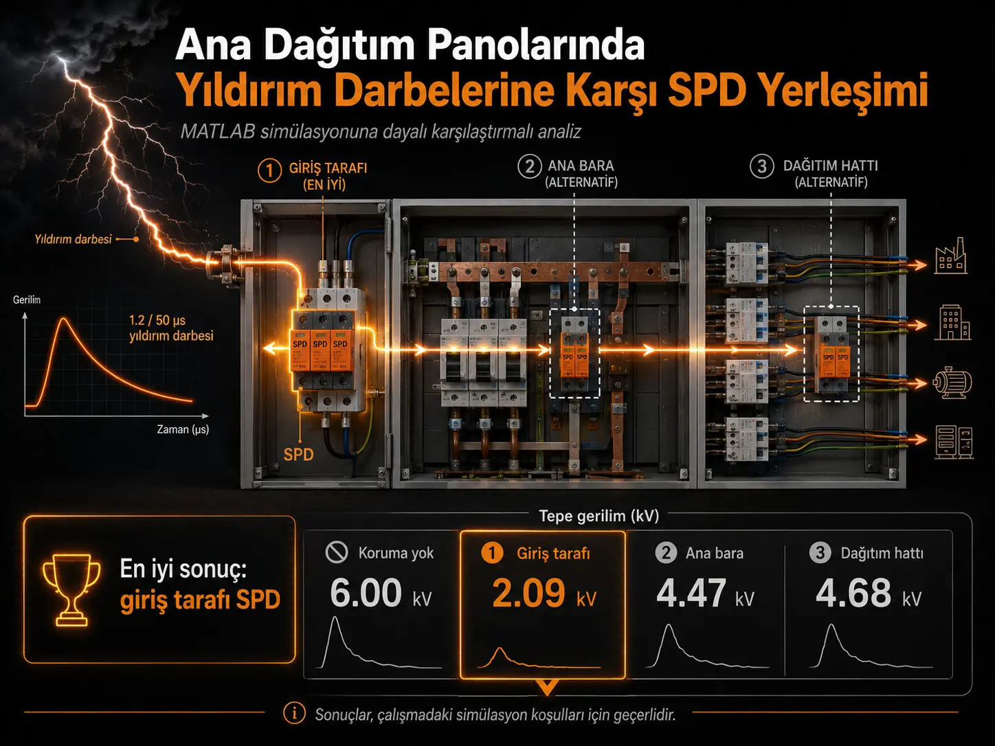 Ana Dağıtım Panolarında Yıldırım Darbelerine Karşı Aşırı Gerilim Koruma Cihazlarının Optimum Yerleşiminin MATLAB Simülasyonu ile Analizi