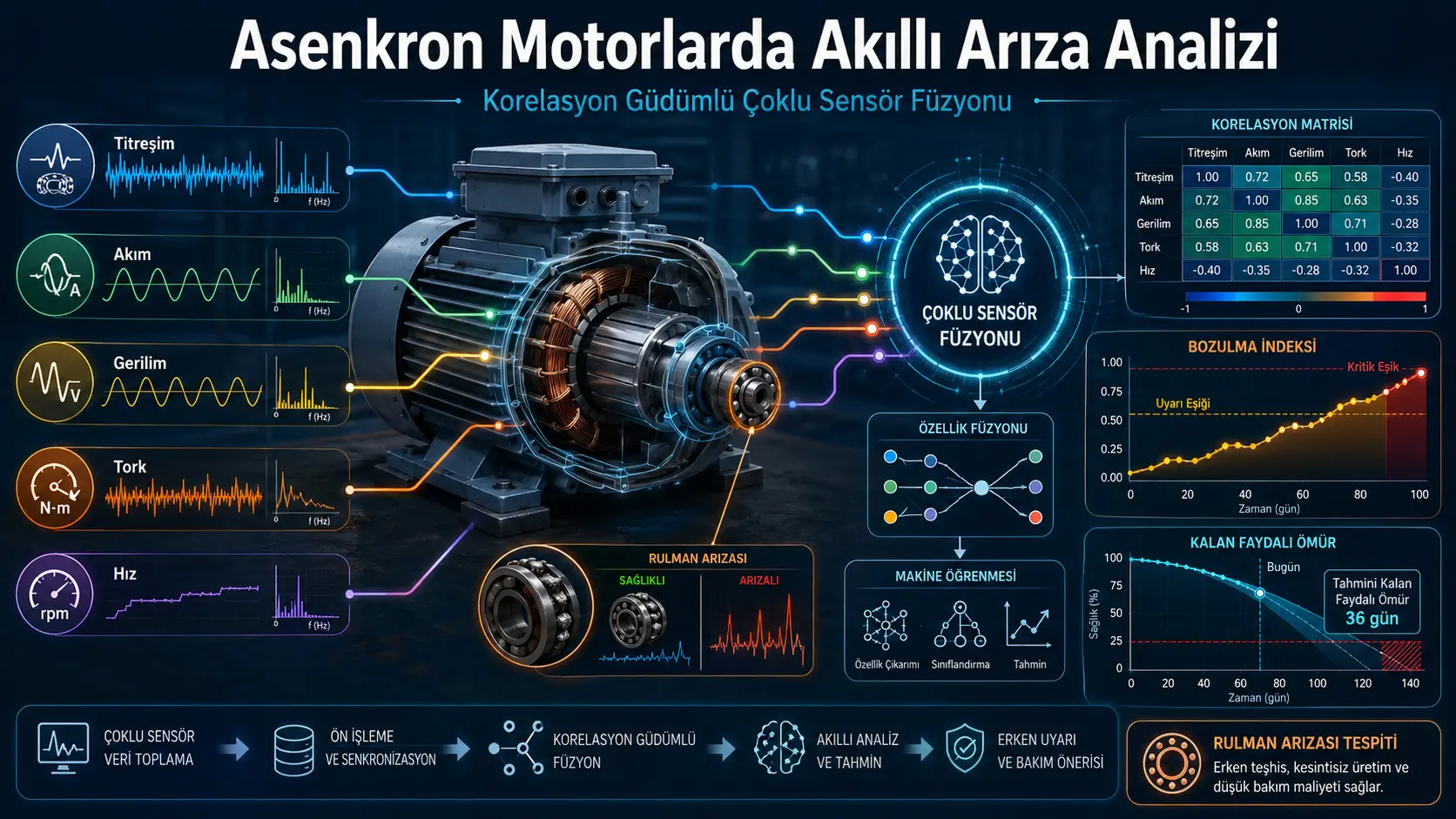 Asinxron motorlarda aqlli nosozlik tahlili uchun korrelyatsiyaga yo‘naltirilgan ko‘p sensorli birlashtirish
