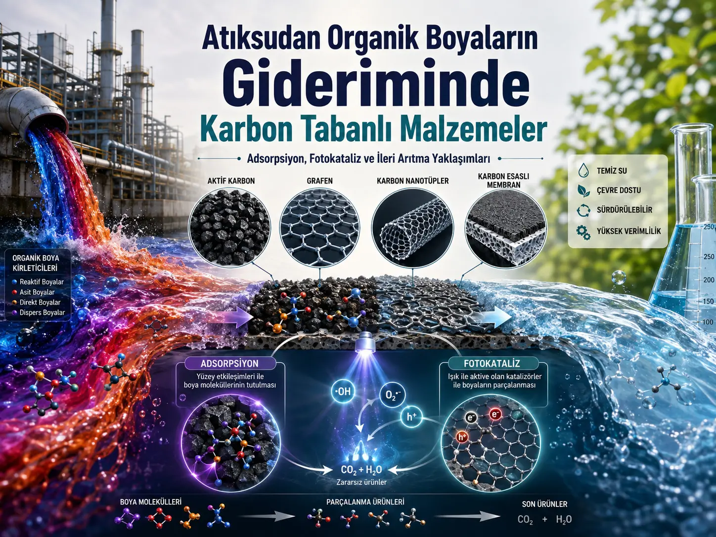 Oqova Suvdan Organik Bo‘yoqlarni Olib Tashlash uchun Uglerod Asosli Materiallar