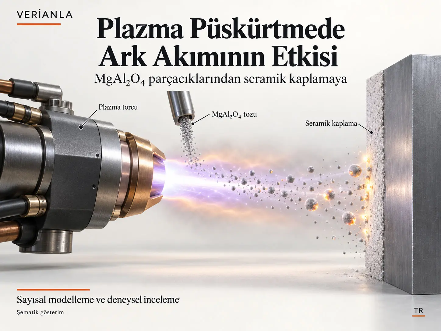 Atmosferik plazma püskürtmede uçuş hâlindeki MgAl₂O₄ parçacıklarının sayısal ve deneysel incelenmesi: Ark akımı değişiminin etkisi