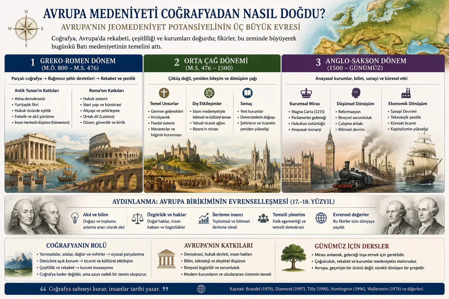 Avropa Medaniyati Coğrafiyadan Qanday Kelib Çiqdi? Yunon Şaharlaring'dan Anglo-Sakson Modernliğ'iga Cho'zilgan Yo'l