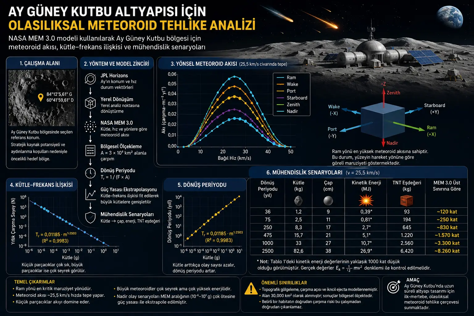 Oy Janubiy qutbi infratuzilmasini loyihalash uchun ehtimollik asosidagi meteoroid xavfi tahlili