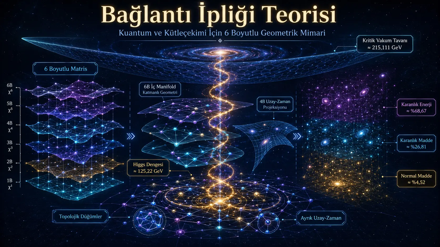 Bog‘lovchi ip nazariyasi: Kvant va gravitatsion metrikalar uchun 6 o‘lchamli birlashgan geometrik arxitektura taklifi