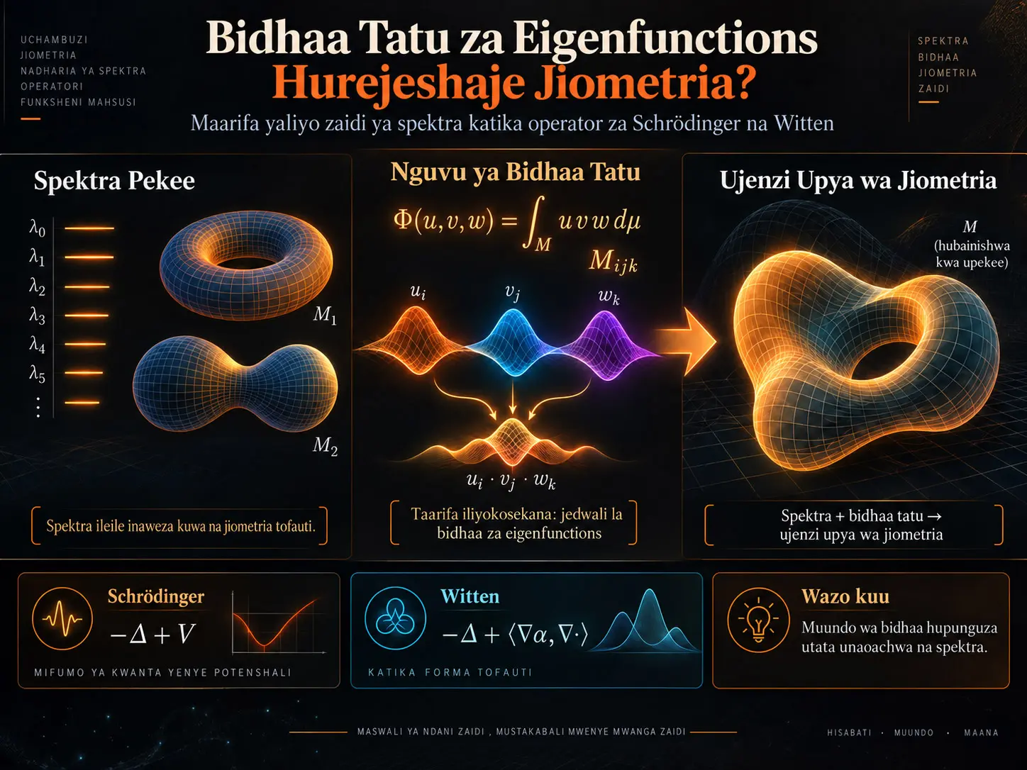Bidhaa Tatu za Eigenfunctions na Operator za Schrödinger/Witten: Ujenzi Upya wa Kijiometri Zaidi ya Spektra