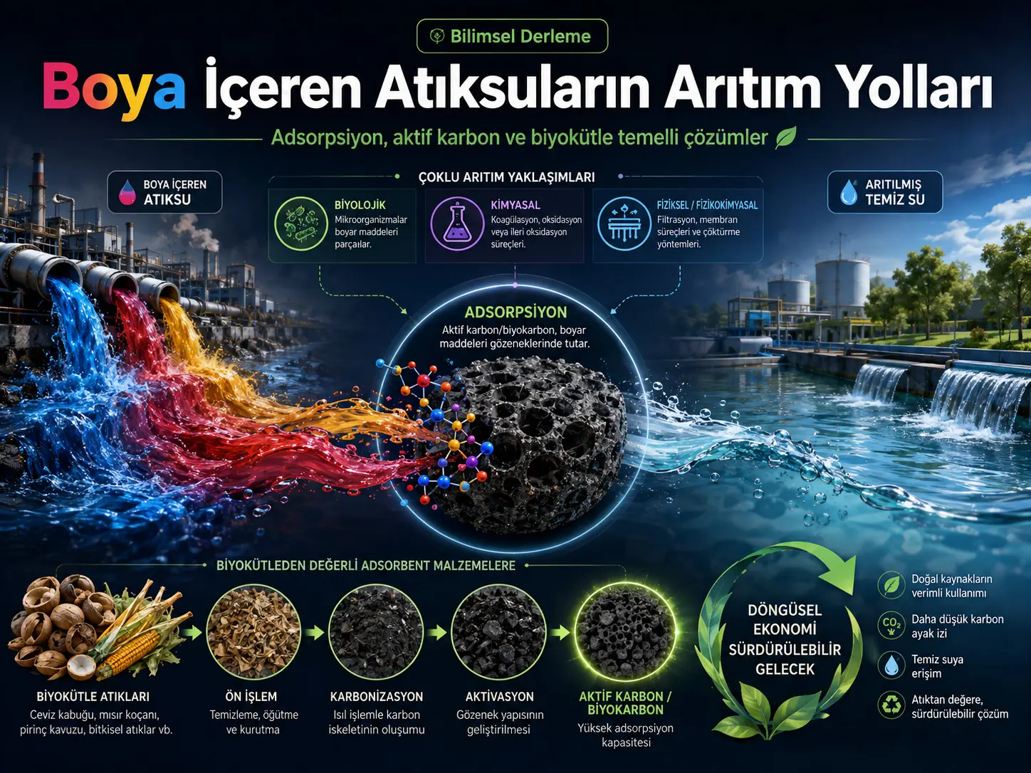 Bo‘yoq bilan ifloslangan oqova suvlarni tozalash yo‘llari va adsorbsiya asosidagi yondashuvlar bo‘yicha sharh