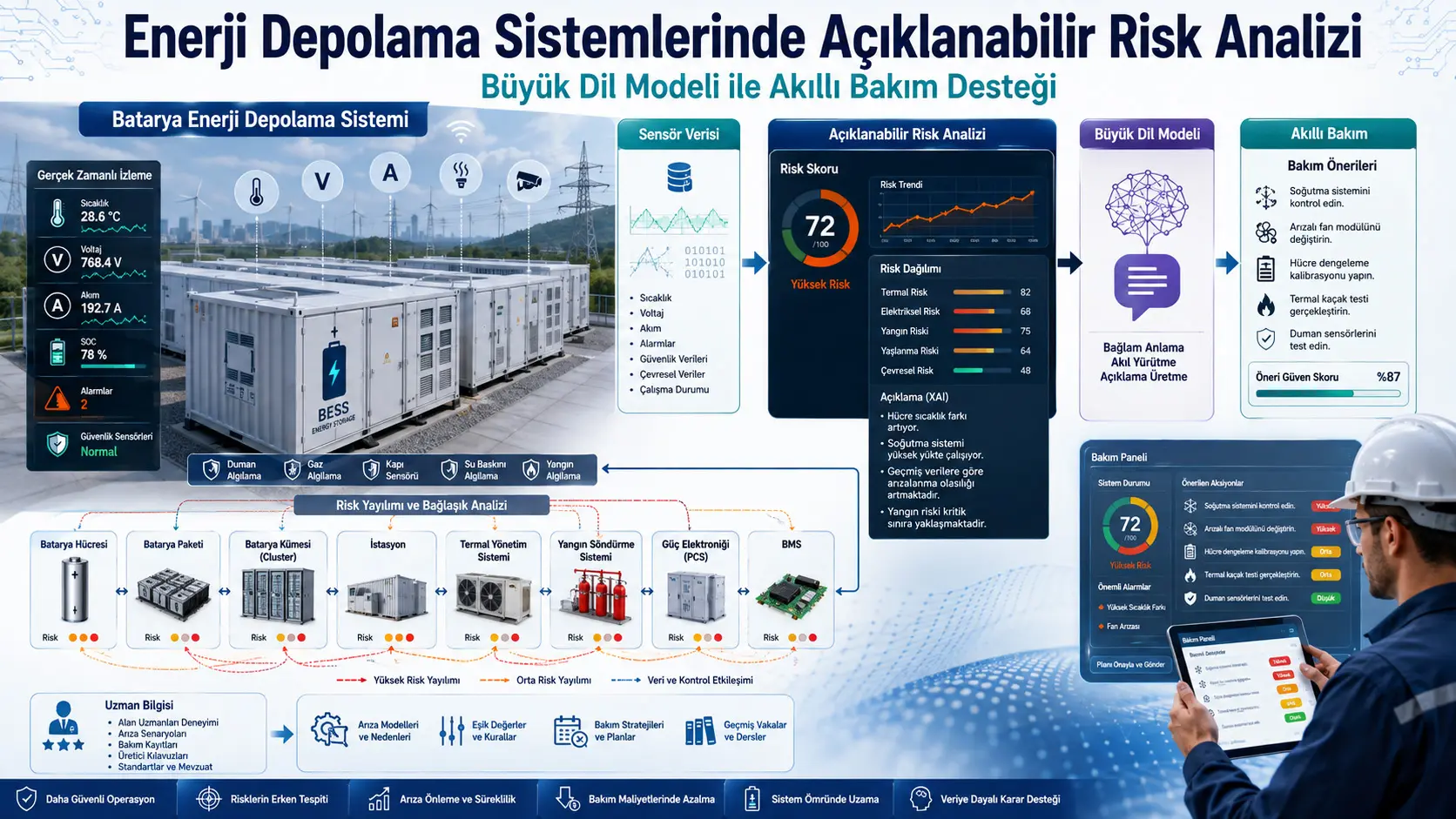 Büyük Dil Modelleriyle Enerji Depolama Tesislerinde Açıklanabilir Risk Değerlendirmesi ve Akıllı Bakım