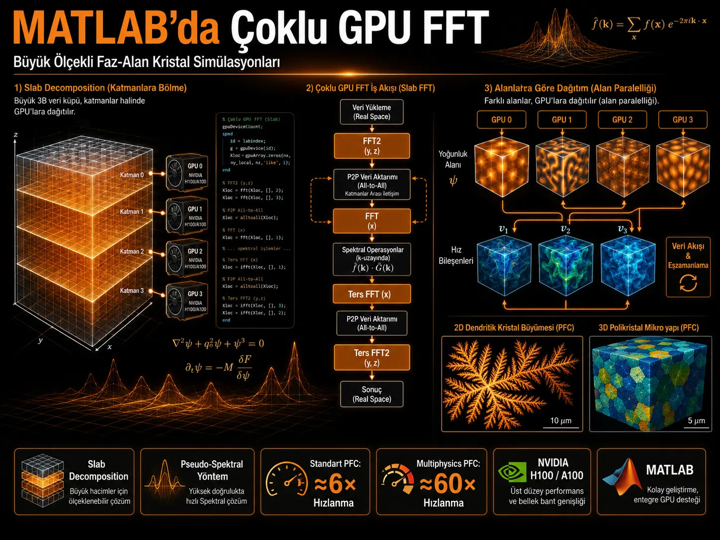 Keng Ko‘lamli Phase-Field Crystal Simulyatsiyalari Uchun MATLAB'da Ko‘p GPU'li Tezkor Fourier Almashtirishlari