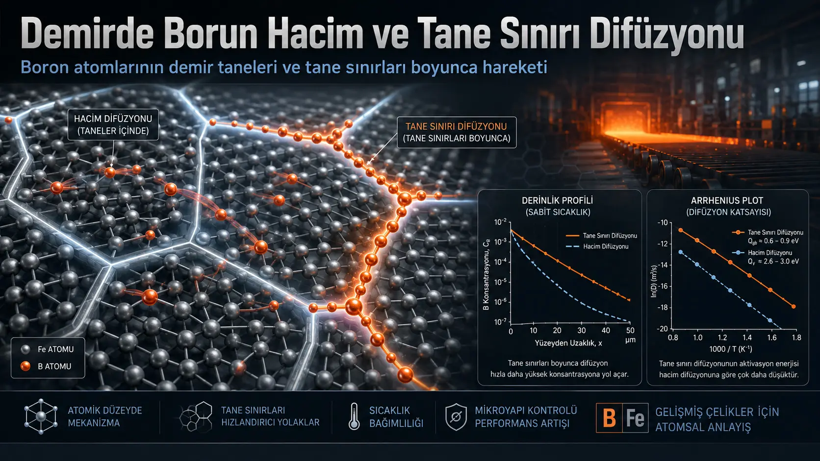 Çelikte Borun Hareketi Sanılandan Daha Yavaş Olabilir: Demirde Hacim ve Tane Sınırı Difüzyonu