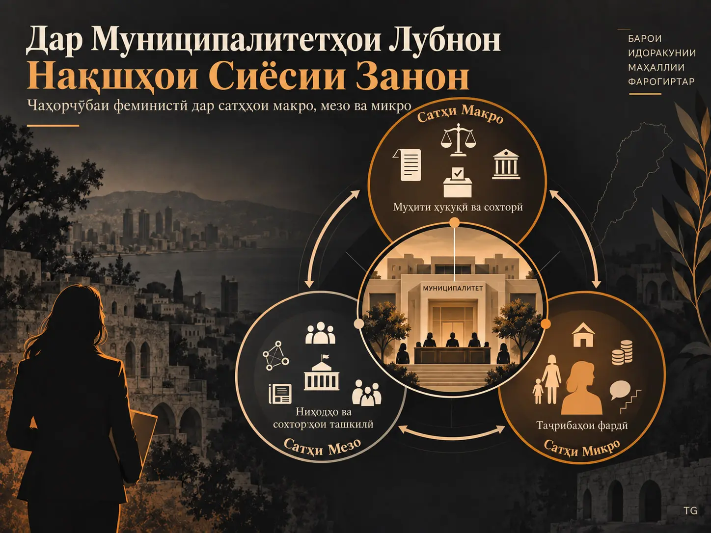 Макро, Мезо ва Микро: Чаҳорчӯбаи Феминистӣ барои Омӯзиши Нақшҳои Сиёсии Занон дар Муниципалитетҳои Лубнон