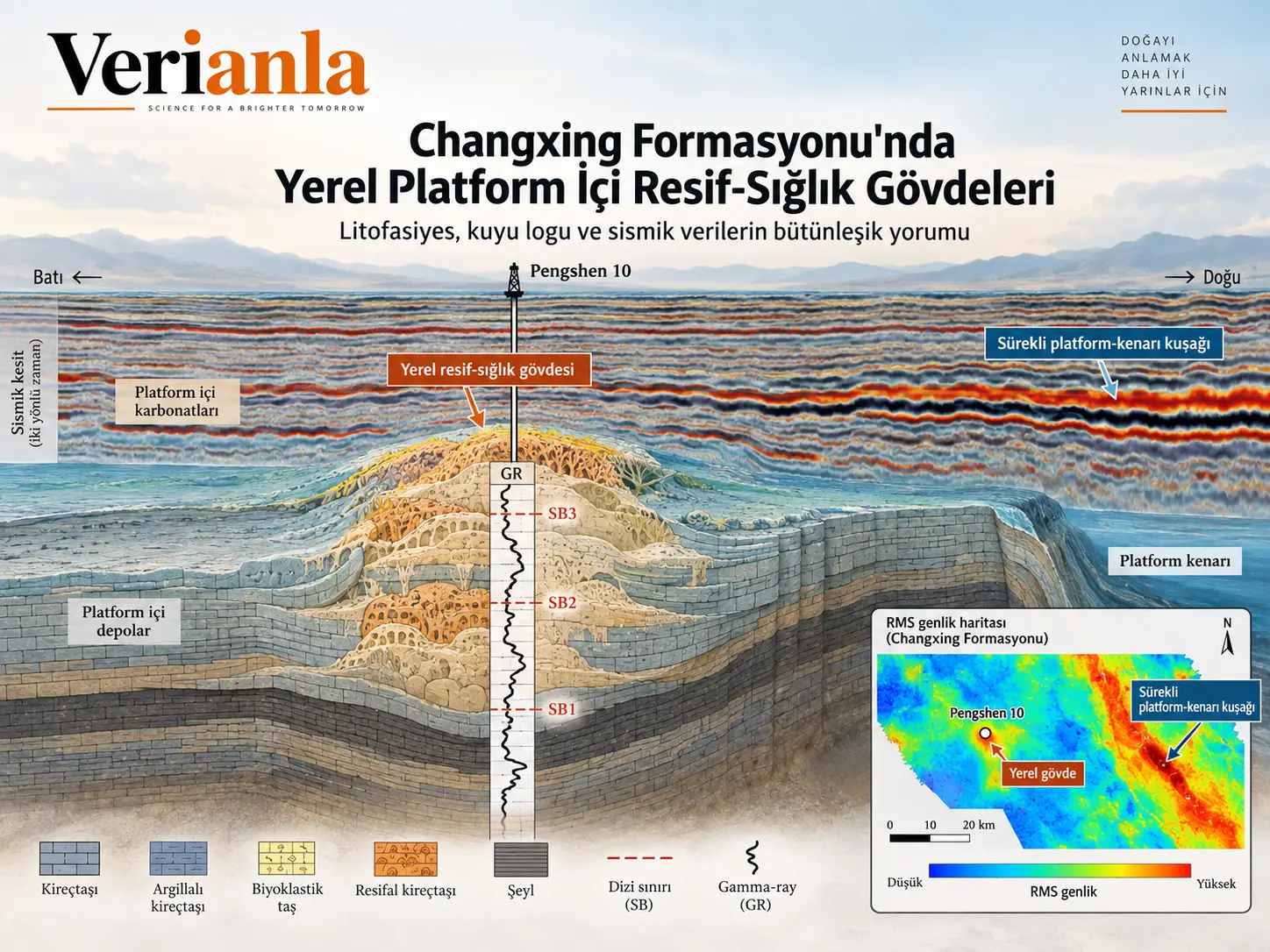 Changxing Formasyonu'nda Yerel Platform İçi Resif-Sığlık Gövdelerinin Litofasiyes, Kuyu Logu ve Sismik Verilerle Bütünleşik Tanımlanması ve Sedimanter Evrimi: Pengxi-Wusheng Alanı, Sichuan Havzası
