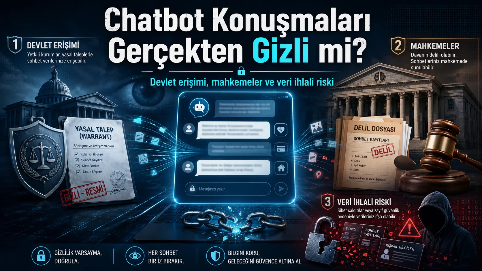 Chatbot suhbatlari haqiqatan ham maxfiymi? Davlat kirishi, sudlar va ma’lumotlar buzilishi