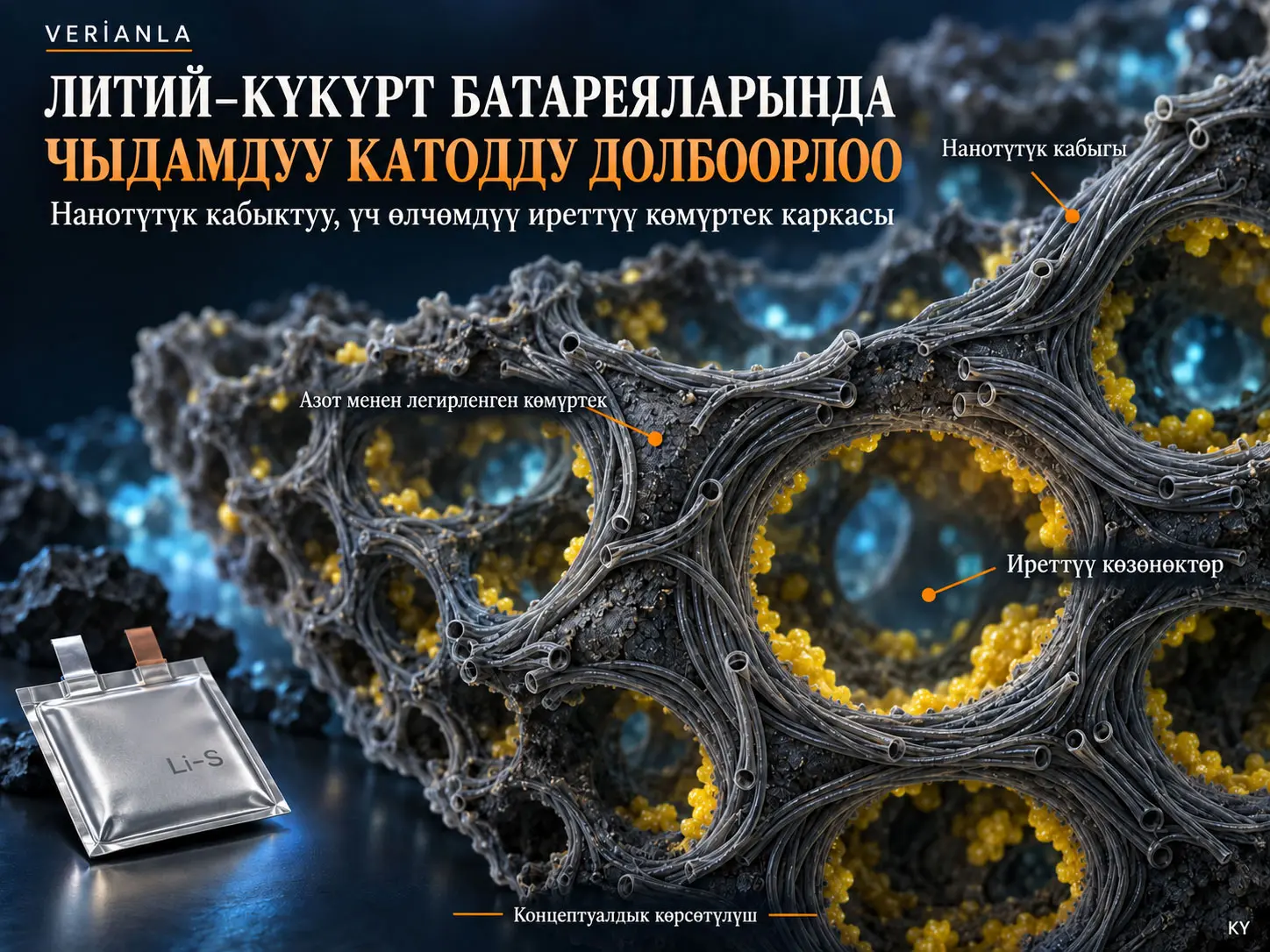 Чыдамдуу Литий–Күкүрт Батареялары үчүн Полисульфид Айлануусун Тездеткен Нанотүтүк Кабыктуу Үч Өлчөмдүү Иреттүү Азот менен Легирленген Көмүртек Каркасы