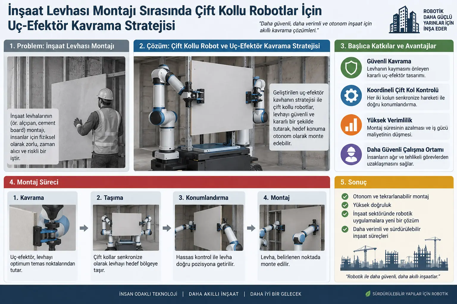 Çift Kollu İnşaat Robotlarında En Uygun Kavrama Aralığı: 350 kg Paneller İçin Dexterity, Rijitlik ve Titreşim Dengesi