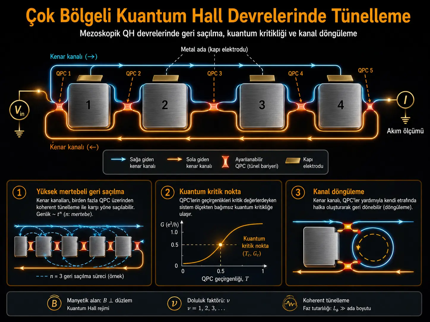 Ko‘p hududli mezoskopik kvant Hall zanjirlarida tunnellanish