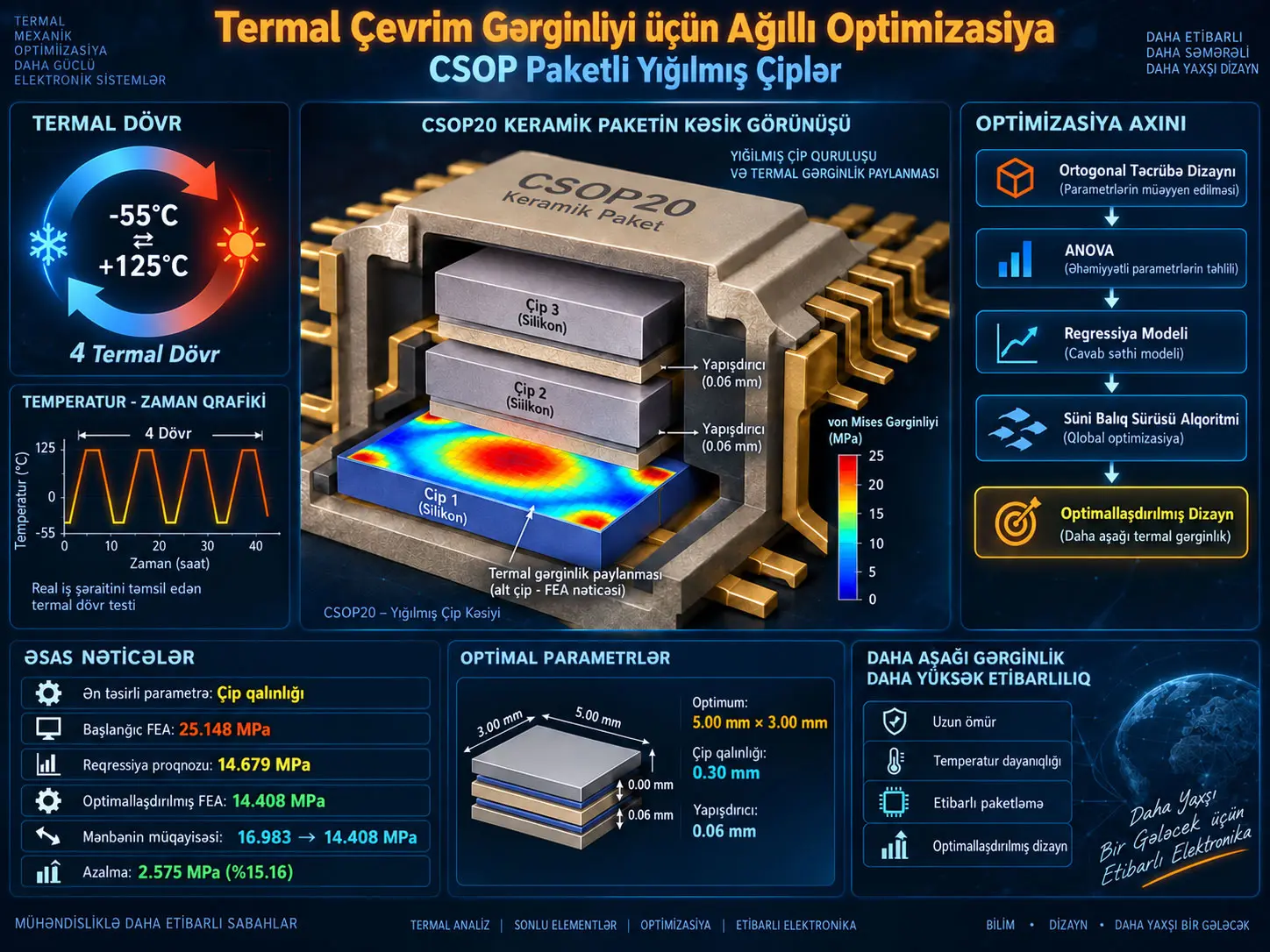 CSOP Paketli Yığılmış Çiplərdə Termal Çevrim Gərginliyi Analizi və Optimizasiyası: Ortogonal Eksperiment Dizaynı və Süni Balıq Sürüsü Alqoritmi