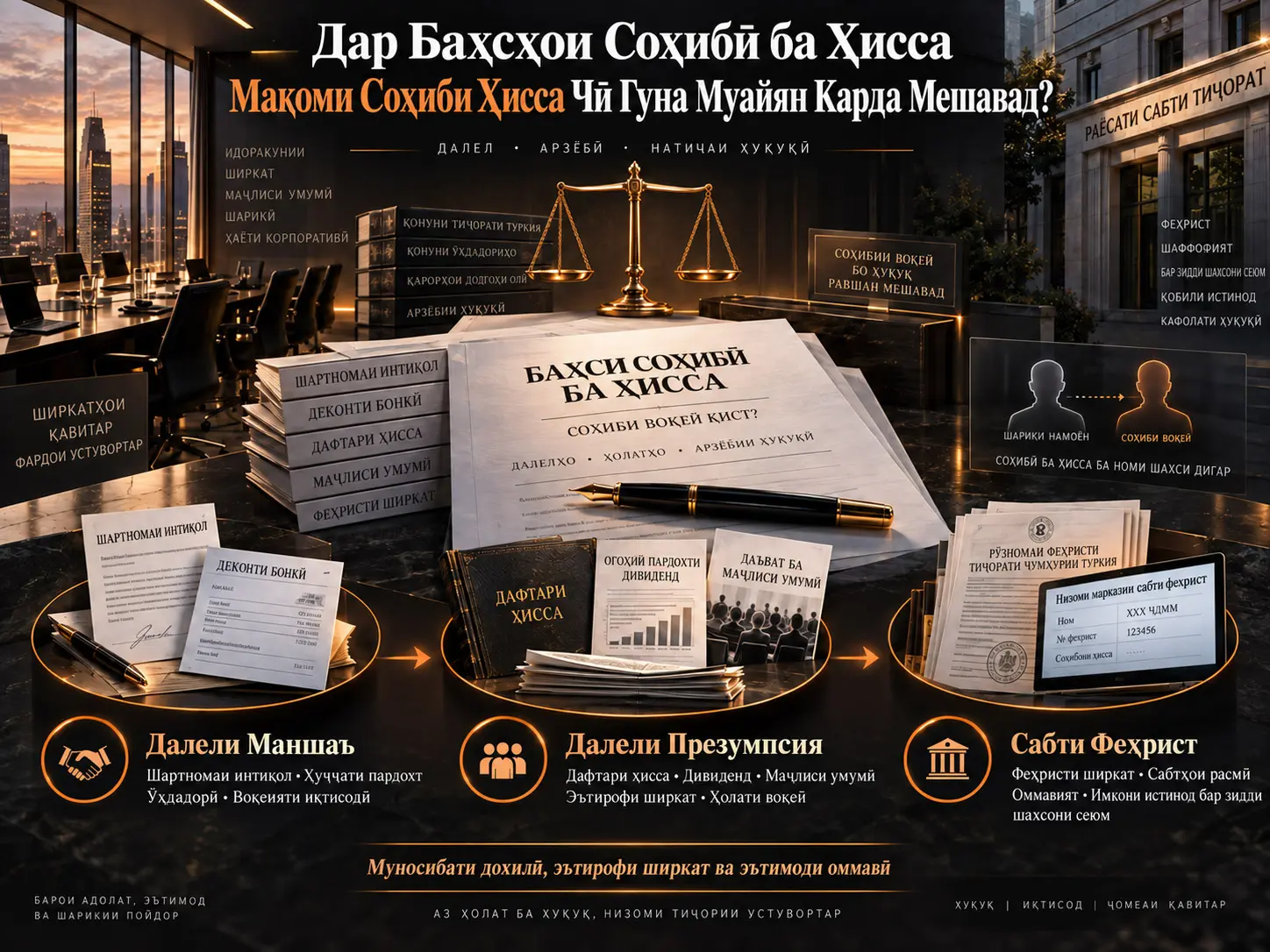 Дар Баҳсҳои Соҳибӣ ба Ҳисса Мақоми Соҳиби Ҳисса Чӣ Гуна Муайян Карда Мешавад? Далели Маншаъ, Далели Презумпсия ва Имкони Истинод Бар Зидди Шахсони Сеюм