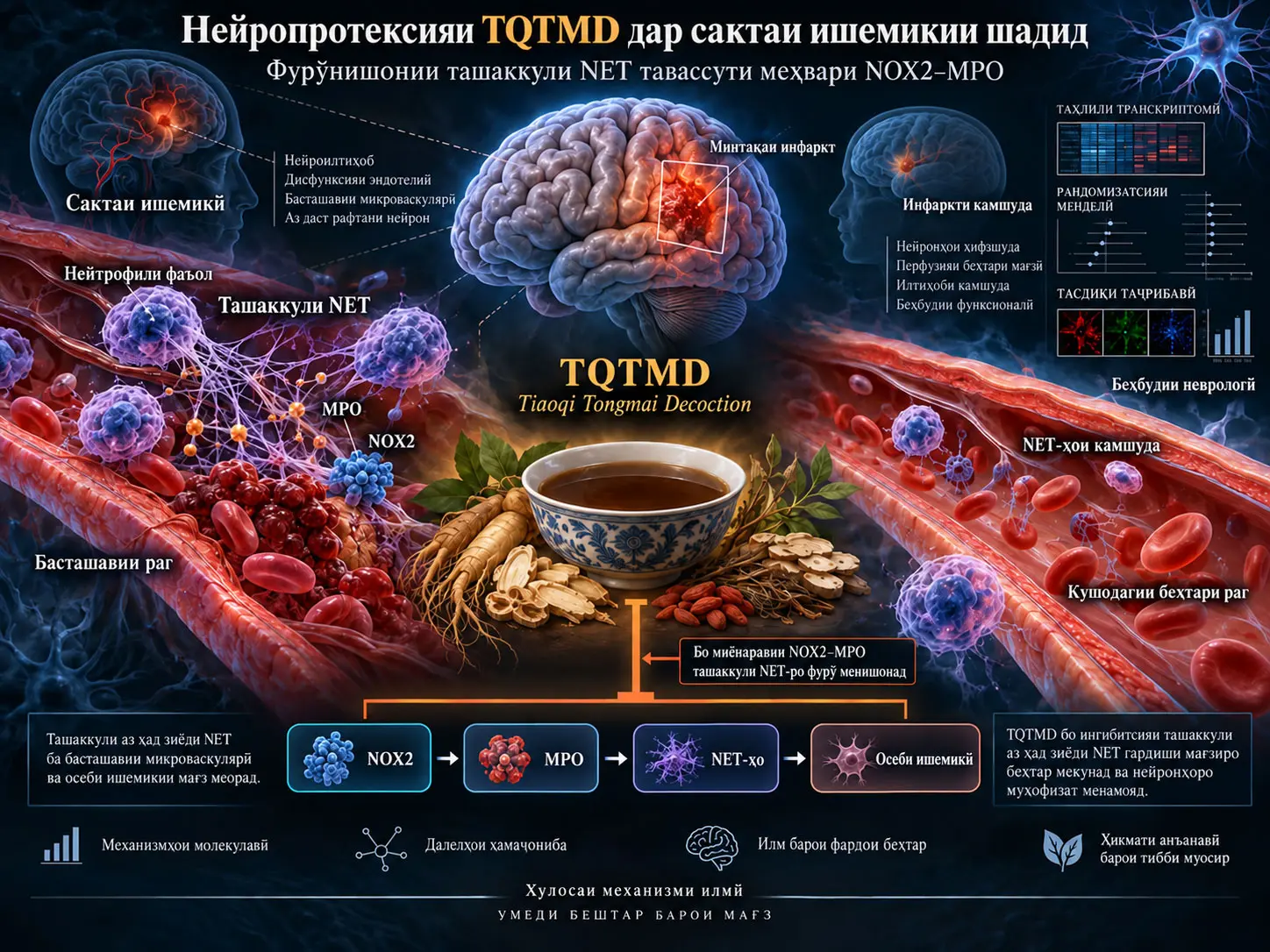 Дар сактаи ишемикии шадид Tiaoqi Tongmai Decoction: нейропротексияи преклиникӣ бар асоси фурӯнишонии домҳои берунҳуҷайравии нейтрофилҳо тавассути меҳвари NOX2–MPO