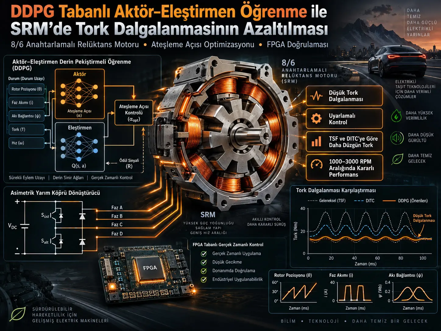 DDPG Aktör–Eleştirmen Pekiştirmeli Öğrenme ile Anahtarlamalı Relüktans Motorlarında Tork Dalgalanmasının Azaltılması