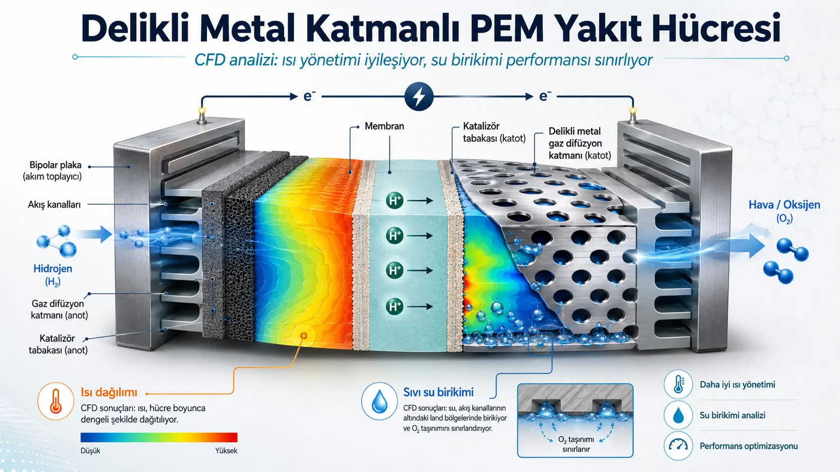 Delikli Metal Gaz Difüzyon Katmanlı PEM Yakıt Hücresinde Yüksek Akım Sınırı: Isınmadan Çok Su Baskını Belirleyici Olabilir