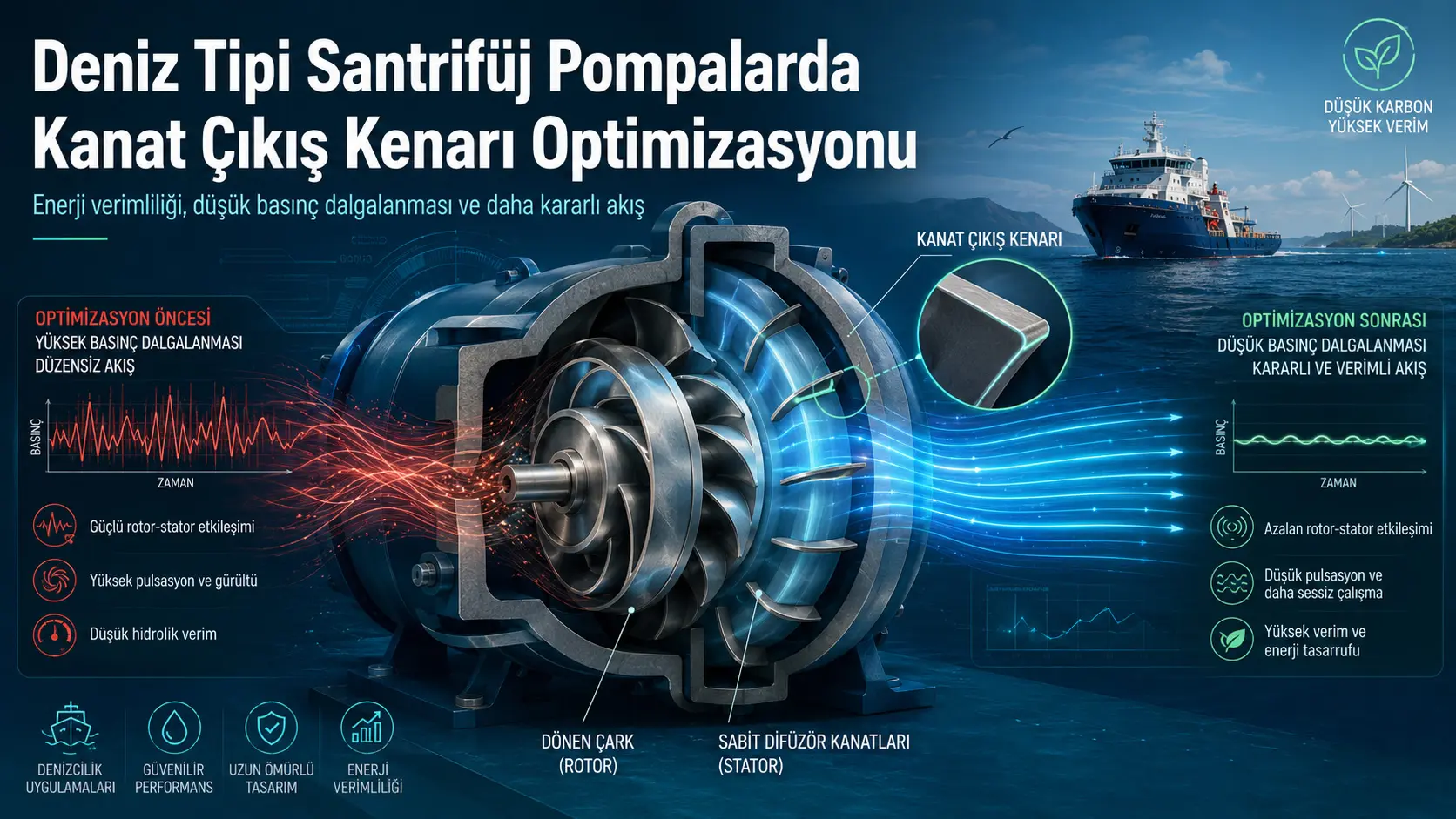 Dengiz tipidagi diffuzorli markazdan qochma nasoslarda parrak chiqish qirrasini optimallashtirish: Bosim pulsatsiyasi va rotor-stator o‘zaro ta’sirini kamaytirgan holda energiya samaradorligini oshirish