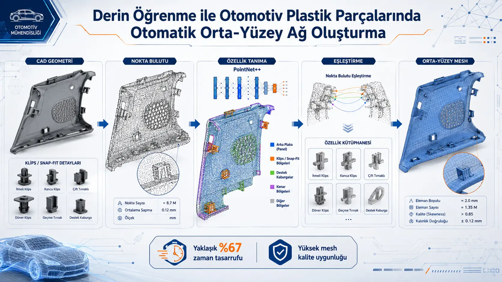 Chuqur oʻrganishga asoslangan avtomobil plastik qismlari uchun avtomatik oʻrta-sirt mesh yaratish usuli