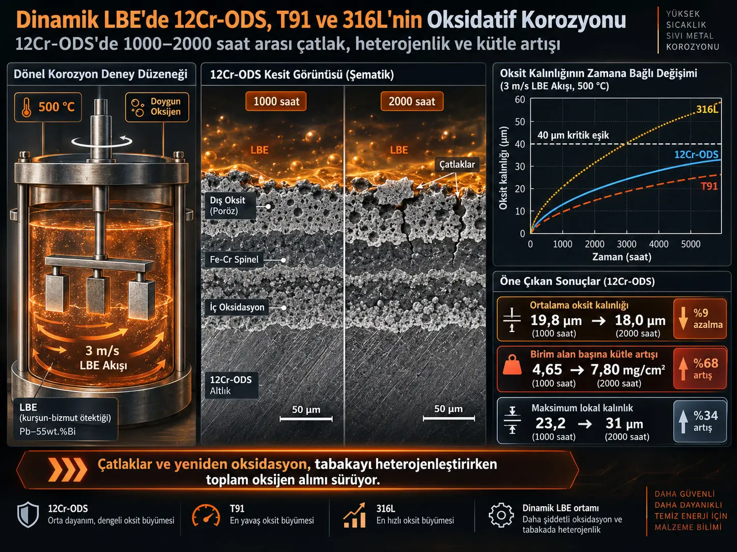 Dinamik Kurşun-Bizmut Ötektiğinde 12Cr-ODS, T91 ve 316L Çeliklerinin Oksidatif Korozyonunun Karşılaştırılması
