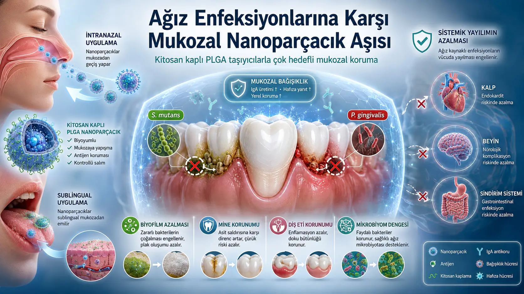 Tish kariyesi va periodontitga qarshi ko‘p valentli xitozan bilan qoplangan PLGA mukozal vaksina nomzodi: sichqonlarda bildirilgan natijalar va hisobot cheklovlari