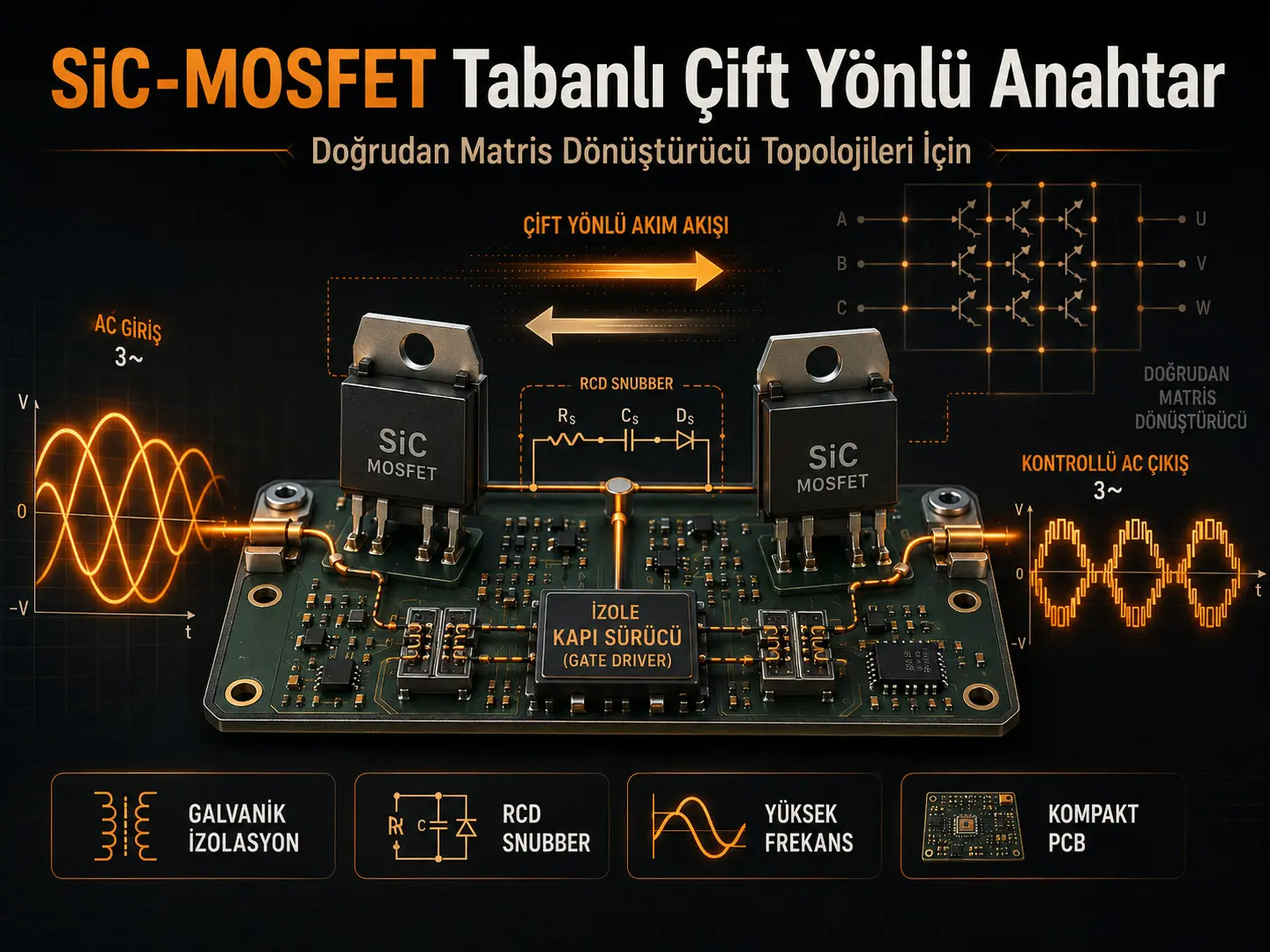 Doğrudan Matris Dönüştürücü Topolojileri için SiC-MOSFET Tabanlı Çift Yönlü Anahtar Çözümü