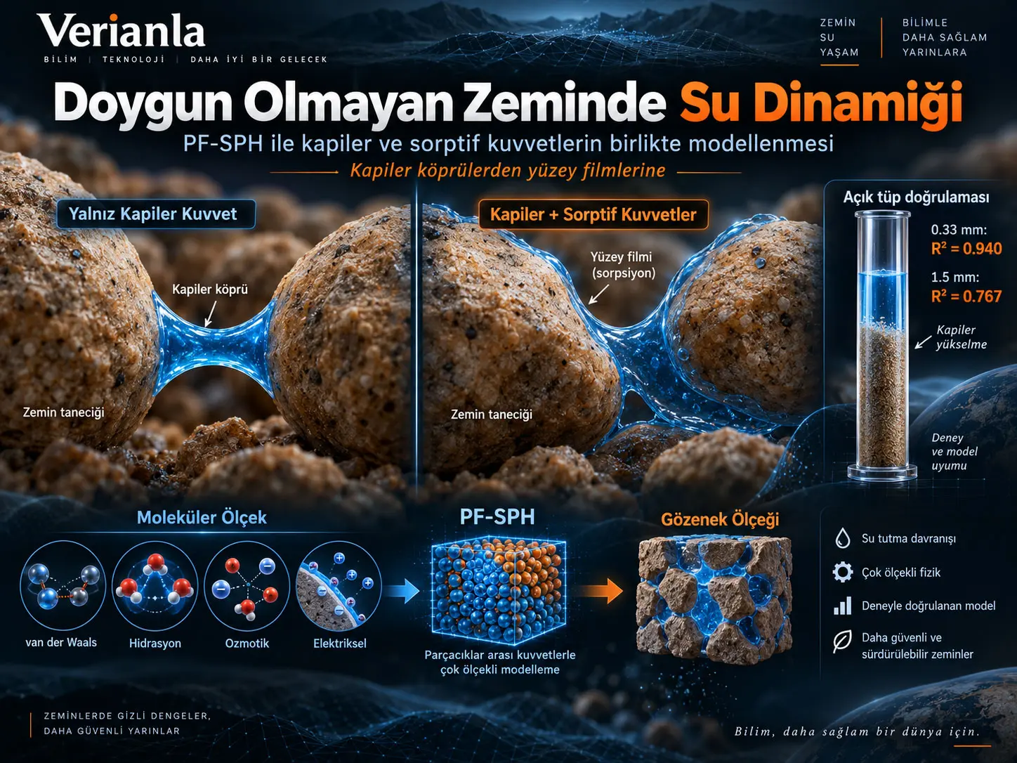 Doygun Olmayan Zeminlerde Akışkan Dinamiği için Çift-Parçacık Kuvvetli SPH: Kapiler ve Sorptif Kuvvetlerin Birleştirilmesi