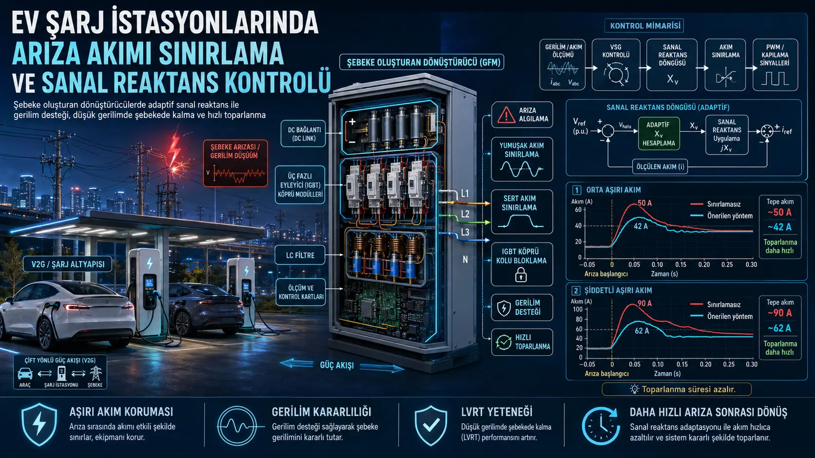 Elektrikli Araç Şarj İstasyonlarındaki Şebeke Oluşturan Dönüştürücüler İçin Uyarlanabilir Sanal Reaktans Tabanlı Arıza Akımı Sınırlama Yöntemi