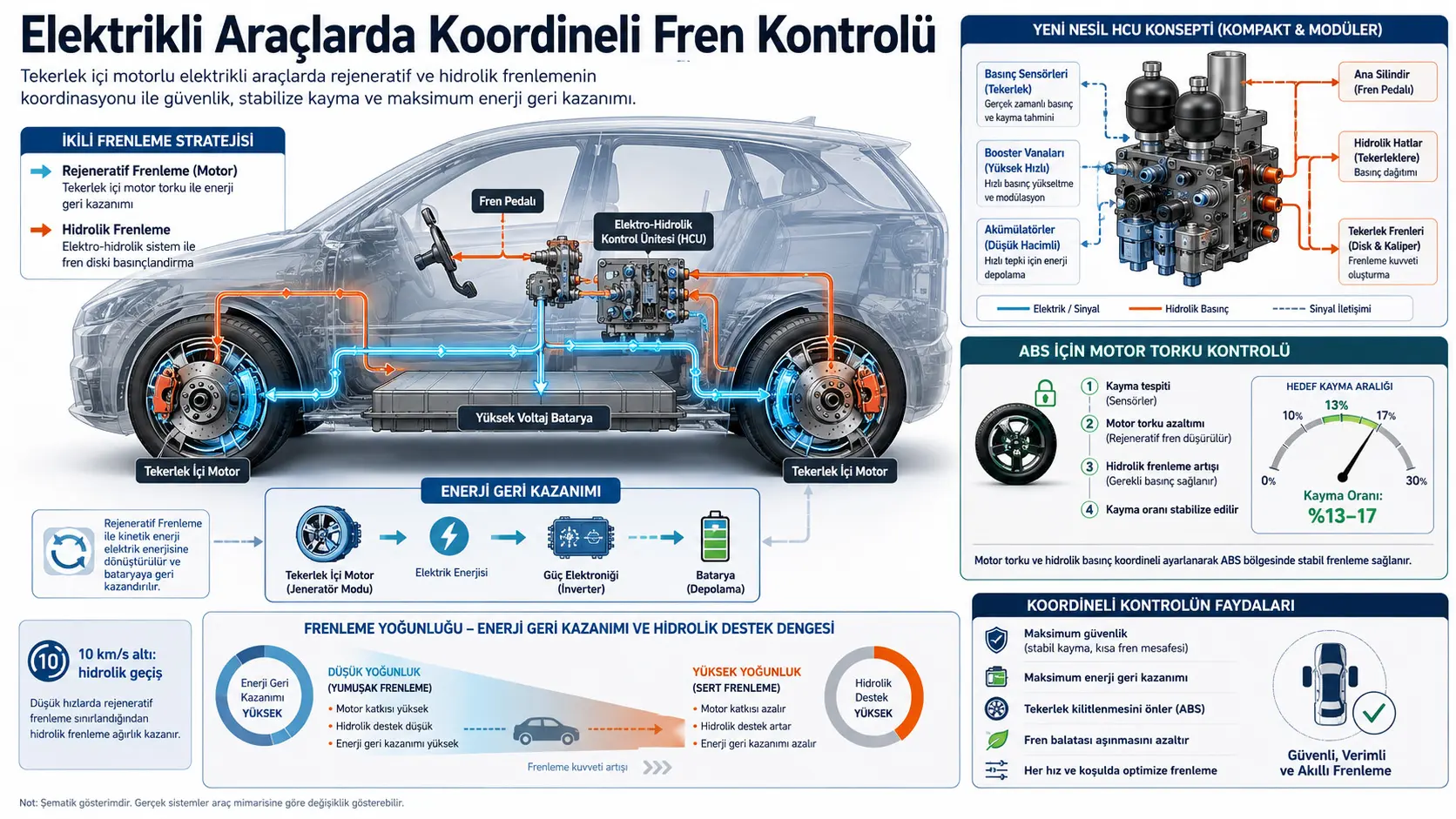 Elektro-Hidrolik Bileşik Fren Sistemine Sahip Tekerlek İçi Motor Tahrikli Elektrikli Araçlarda Fren Kuvveti Koordinasyon Kontrolü