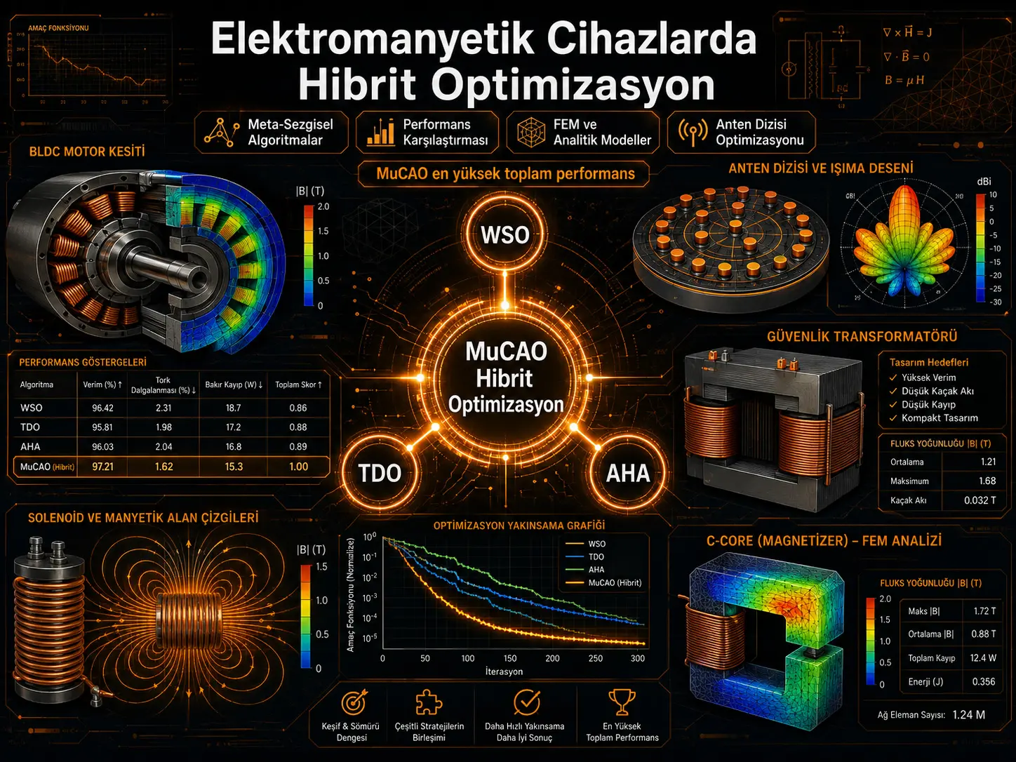 Elektromanyetik Cihazların Optimal Tasarımı için Modern Meta-Sezgisel Algoritmaların Performans Değerlendirmesi ve Hibrit Birleştirilmesi