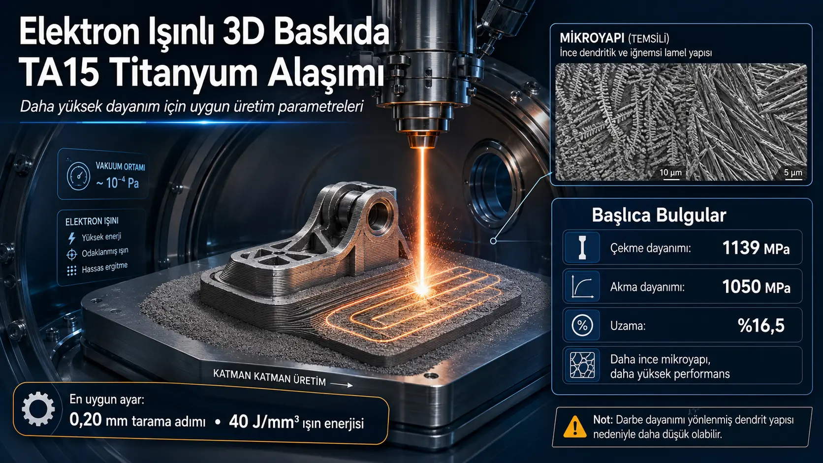 Elektron Işınlı 3D Baskıyla TA15 Titanyum Alaşımı: Daha Yüksek Çekme Dayanımı İçin Uygun Üretim Parametreleri