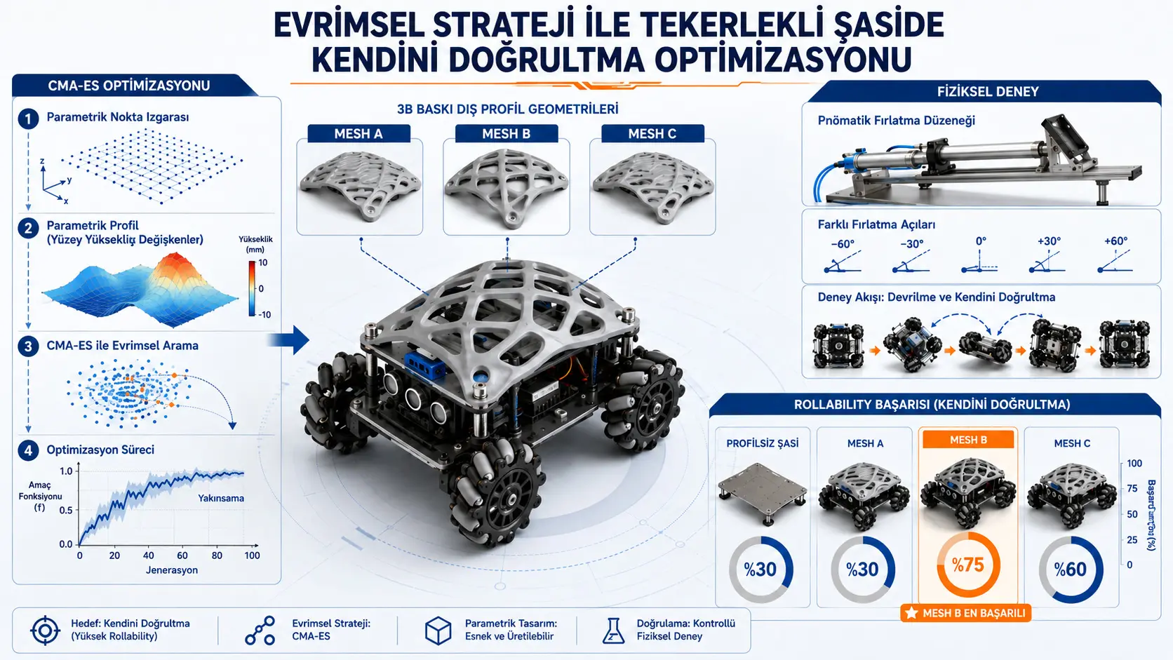 Gʻildirakli shassining geometrik o‘zini tiklash samaradorligini evolyutsion strategiya orqali optimallashtirish