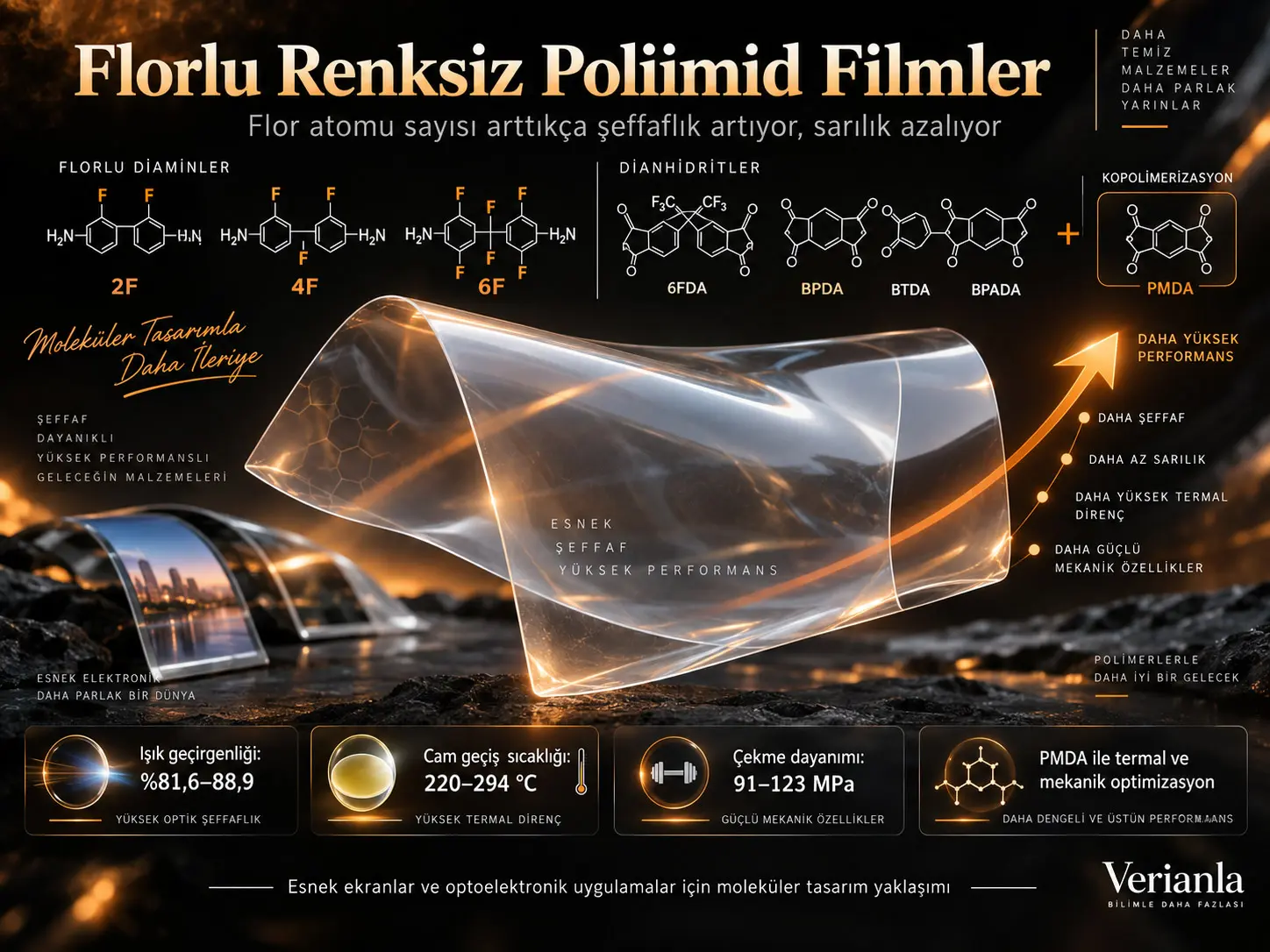 Flor Atomlarının Sayısı Renksiz Poliimid Filmlerin Şeffaflığını ve Dayanımını Nasıl Değiştiriyor?