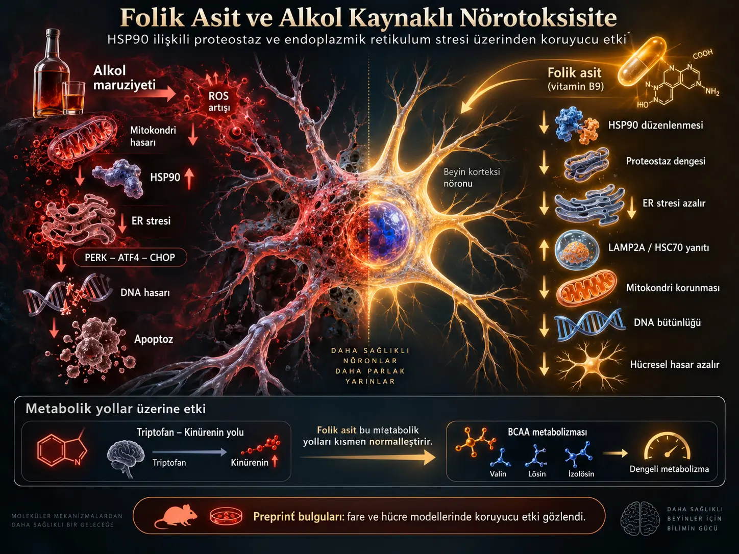 Folik Asit, Alkol Kaynaklı Nörotoksisiteyi HSP90 İlişkili Proteostaz ve Endoplazmik Retikulum Stresini Düzenleyerek Azaltabilir mi?
