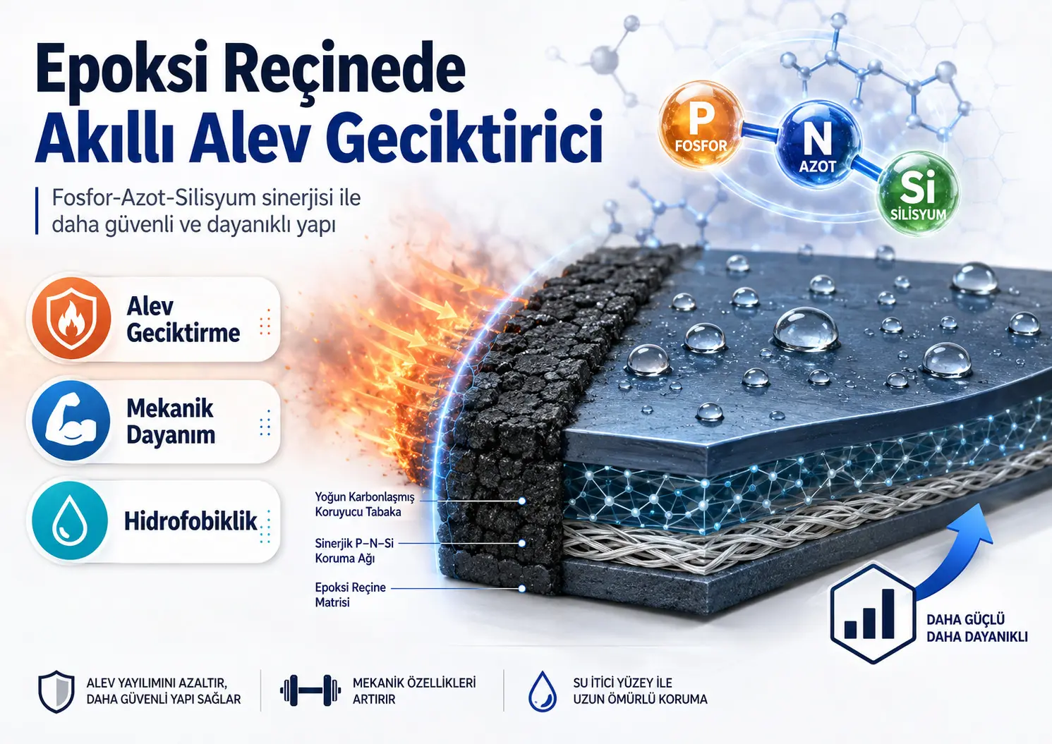 Fosfor–Azot–Silisyum Sinerjili PSiP ile Epoksi Reçinede Alev Geciktirme, Mekanik Dayanım ve Su İticiliğin Birlikte Geliştirilmesi