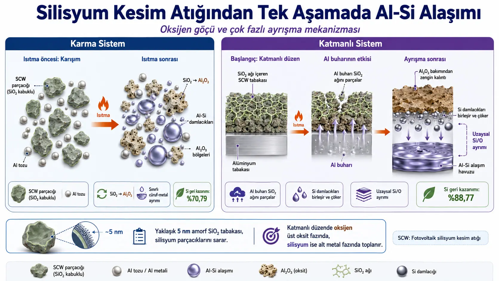 Fotovoltaik Silisyum Kesim Atıklarından Tek Aşamada Al-Si Alaşımı: Oksijen Göçü ve Çok Fazlı Ayrışma Mekanizması