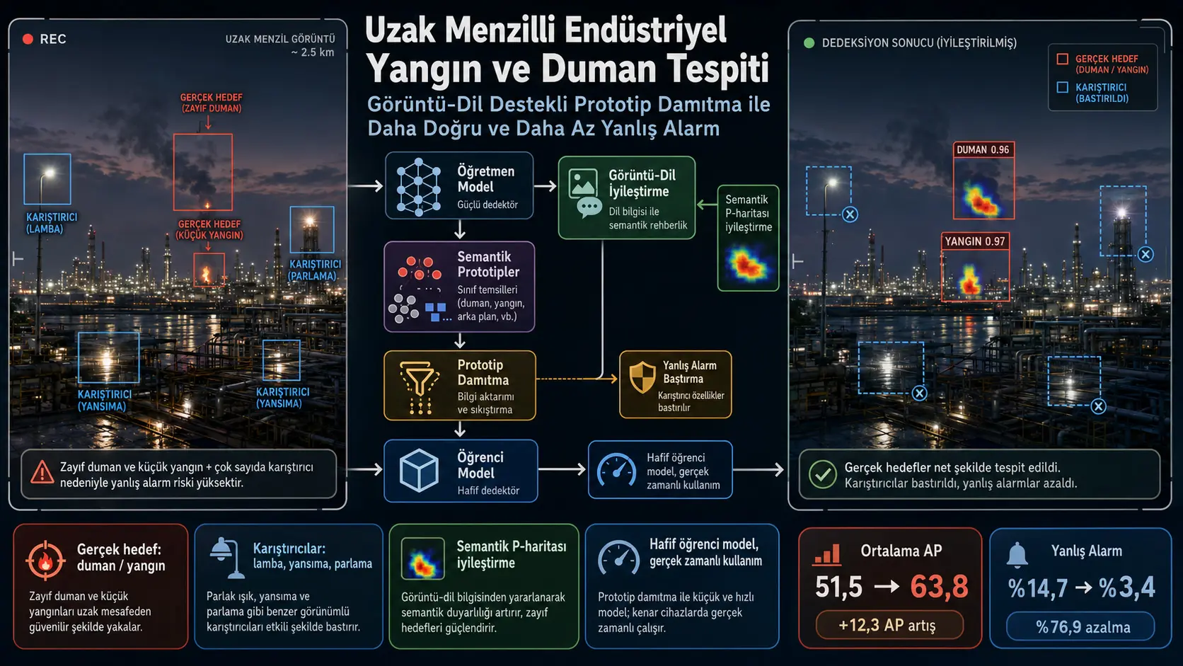 Tasvir-til yordamidagi prototip distillatsiyasi bilan uzoq masofali sanoat yong‘in va tutunini aniqlash