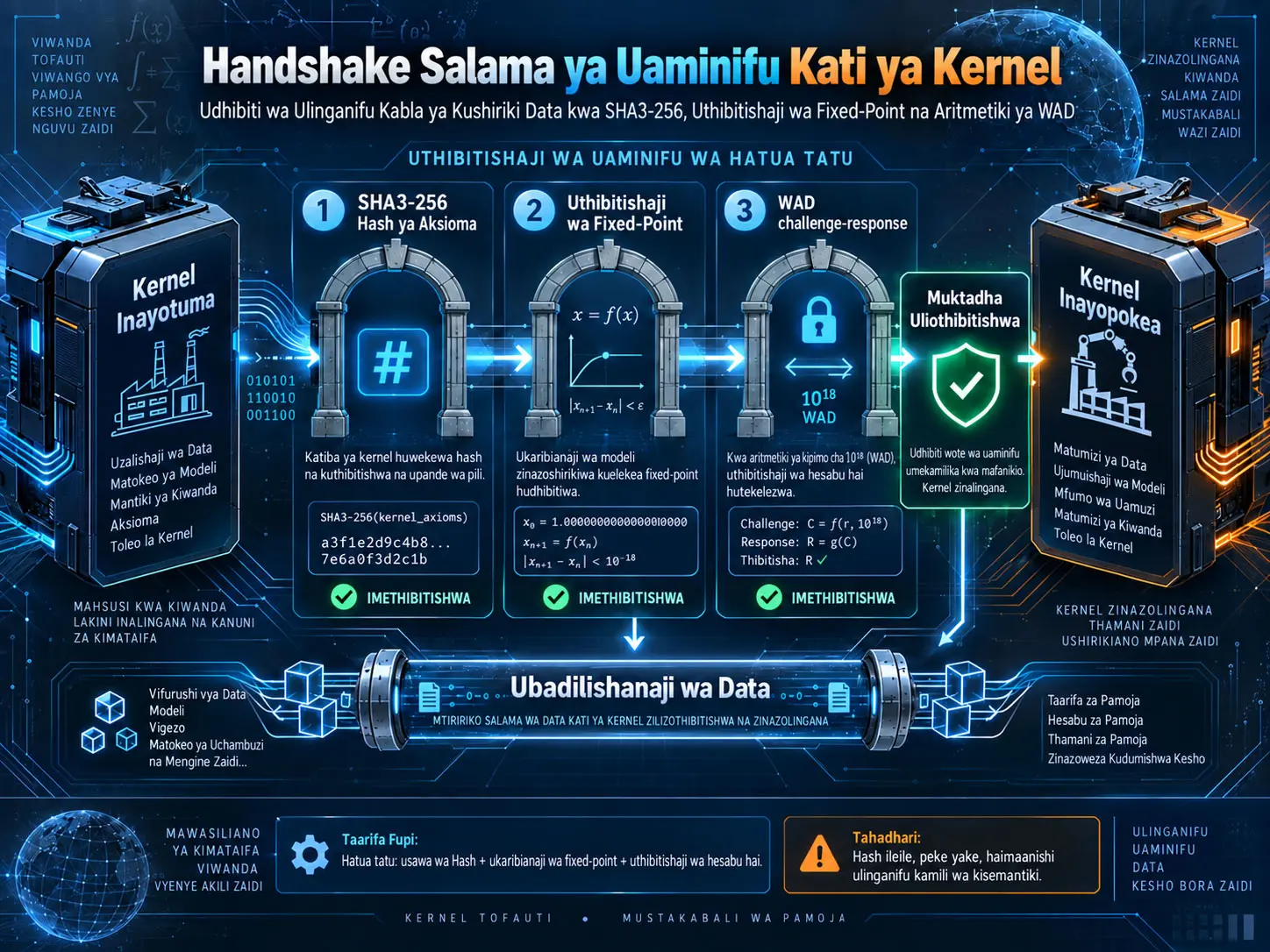 Handshake ya Uaminifu Kati ya Kernel: Udhibiti wa Ulinganifu Kabla ya Kushiriki Data kwa SHA3-256, Uthibitishaji wa Fixed-Point na Aritmetiki ya WAD