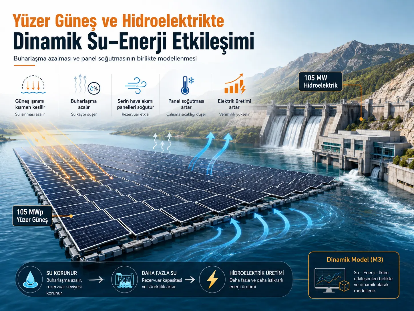 Gibrid suzuvchi fotovoltaik–gidroelektrik tizimlarda suv–energiya o‘zaro ta’sirlarini dinamik modellashtirish