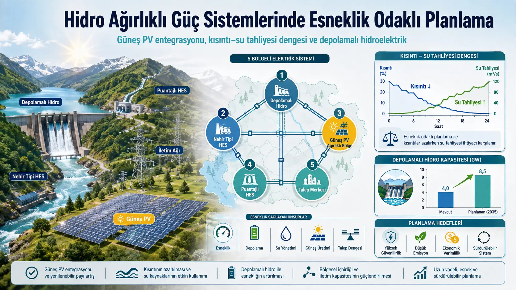Gidroenergetika Ustun Energetika Tizimlarida Moslashuvchanlikka Yo‘naltirilgan Ishlab Chiqarishni Rejalashtirish: Quyosh Energiyasi, Gidroelektr Saqlash va Qisqartirish Muvozanati