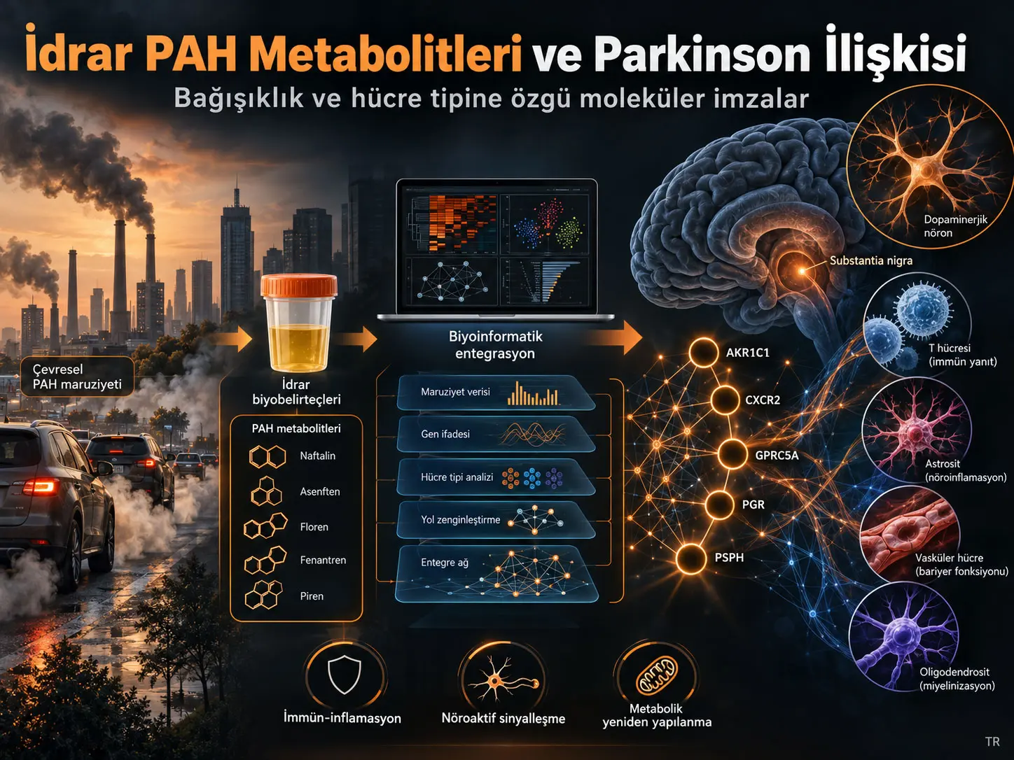 İdrar PAH Metabolitleri Parkinson Hastalığıyla İlişkili Bağışıklık ve Hücre Tipine Özgü Moleküler İmzalarla Nasıl Bağlantılıdır? Entegre Maruziyet-Biyoinformatik Çalışmasının Bulguları