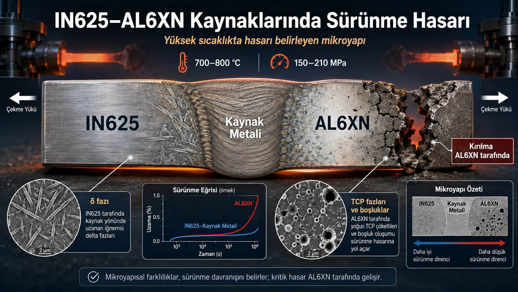 IN625–AL6XN Kaynaklarında Sürünme Hasarını Hangi Mikroyapı Belirliyor?