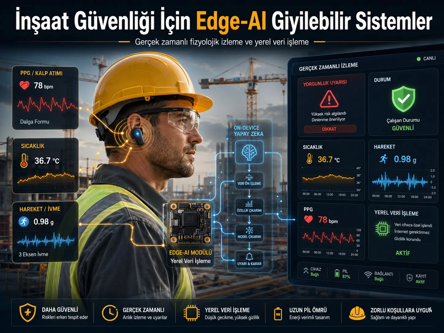 İnşaat Güvenliği için Edge-AI Destekli Giyilebilir Cihazlar: Gerçek Zamanlı Fizyolojik İzleme ve Yerel Veri İşleme